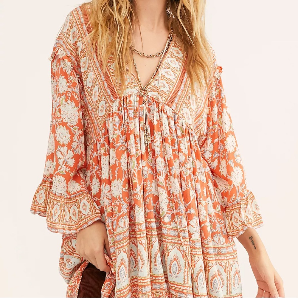 Free People Moonlight Dance Tunic Coral Combo